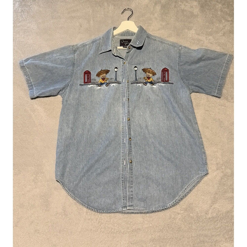Vintage Quizz Again 90s Denim Shirt Umbrella Bears Women’s Medium